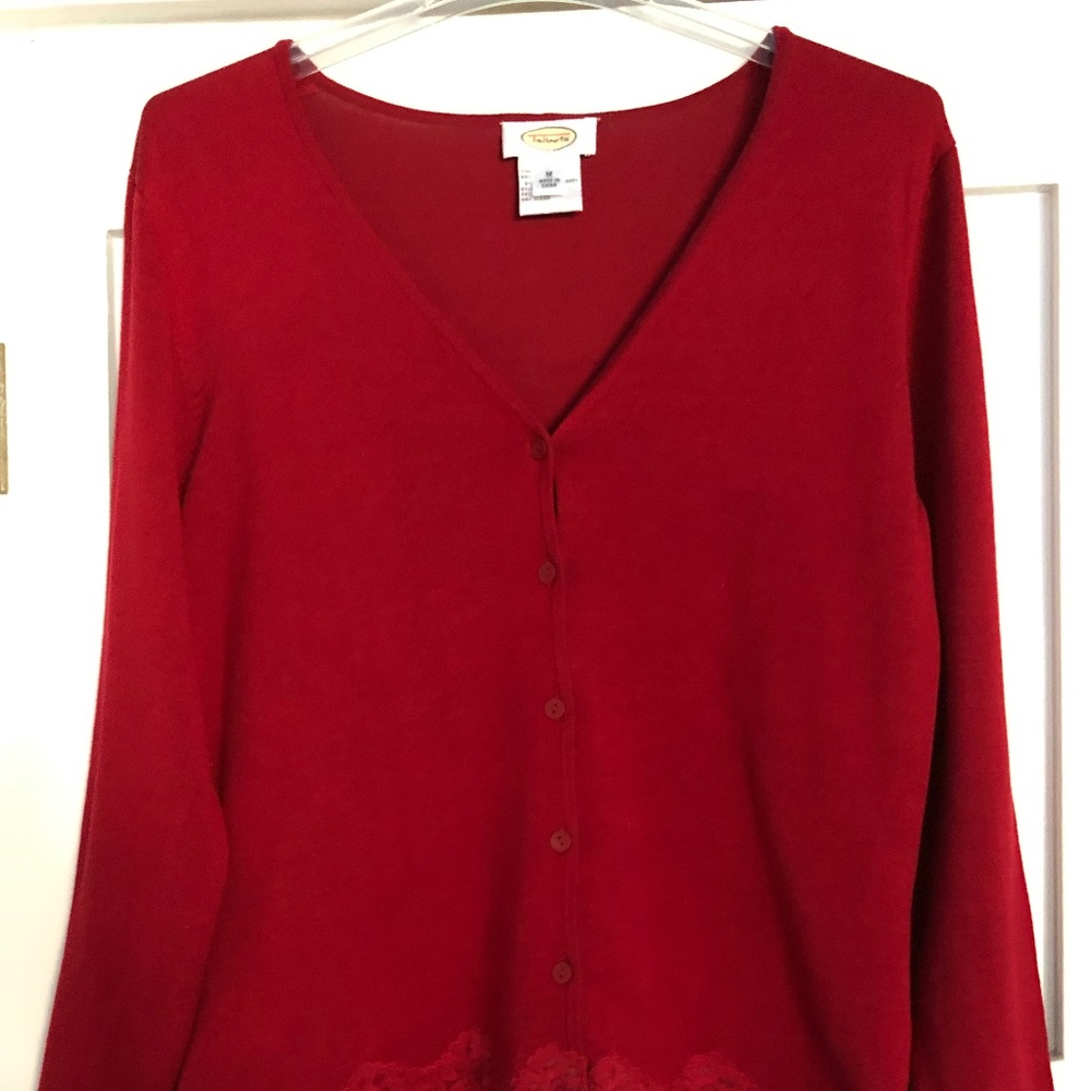 Talbots Red Cardigan w/lace trim
